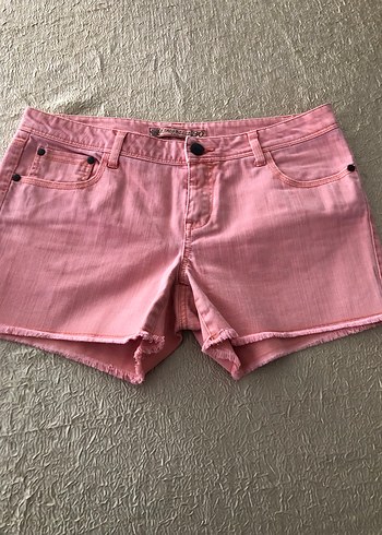 30 Beden Düğmeli Somon Renk Mini Denim Şort