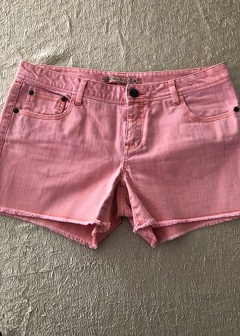 Düğmeli Somon Renk Mini Denim Şort