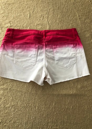 m Beden Koton Düğmeli Pembe Beyaz Mini Batik Şort