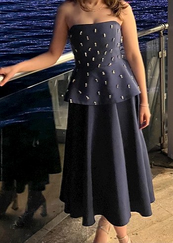 ADL Straplez Pilili Uzun Abiye Elbise - Görsel 2