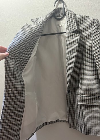 Zara Düz Kesim Kazayağı Desenli Kadın Blazer Ceket - Görsel 3