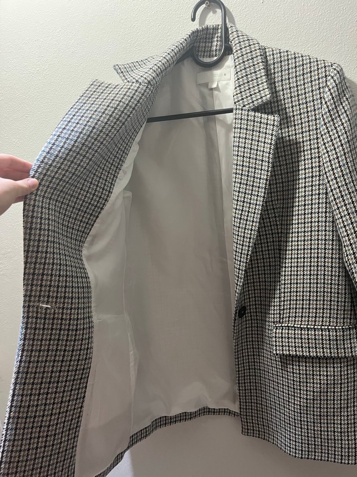 Zara Düz Kesim Kazayağı Desenli Kadın Blazer Ceket - Görsel 3