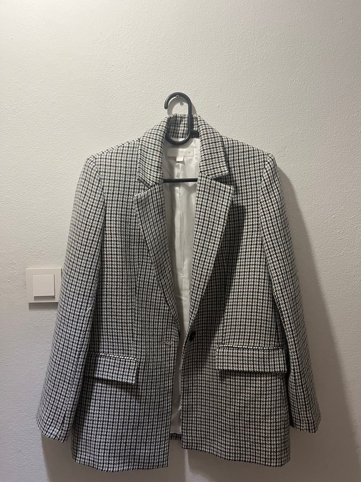 Zara Düz Kesim Kazayağı Desenli Kadın Blazer Ceket - Görsel 2