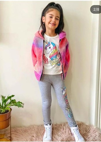 Kız Çocuk Kapüşonlu Peluş Eşofman Takımı - Görsel 2