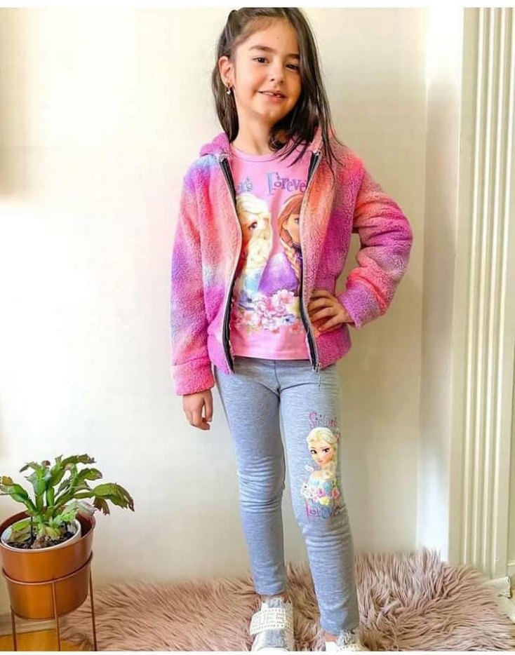 Kız Çocuk Kapüşonlu Peluş Eşofman Takımı - Görsel 4