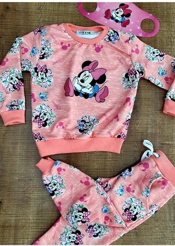 Kız Çocuk Pembe Baskılı Triko Eşofman Takımı - Görsel 2