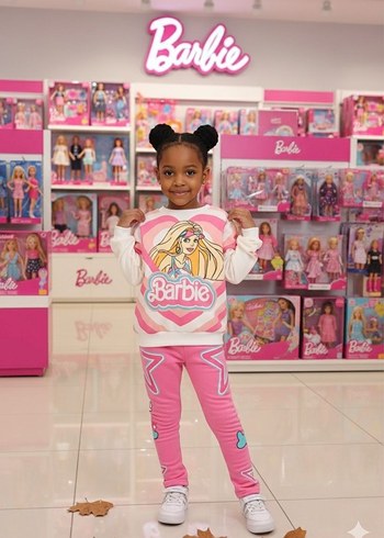 Barbie Baskılı Pembe Kız Eşofman Takımı - Görsel 3