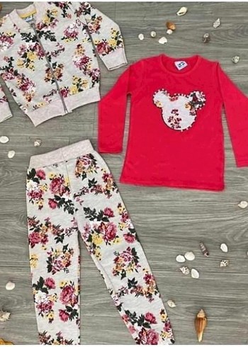 Kız Çocuk Gri Çiçek Desenli Eşofman Takımı - Görsel 2