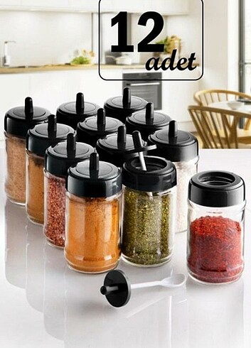 12 Adet Kapağı Kendinden Kaşıklı Baharat Takımı