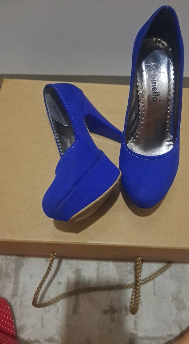 Mavi süet platform Topuklu Kadın Ayakkabı - Görsel 2