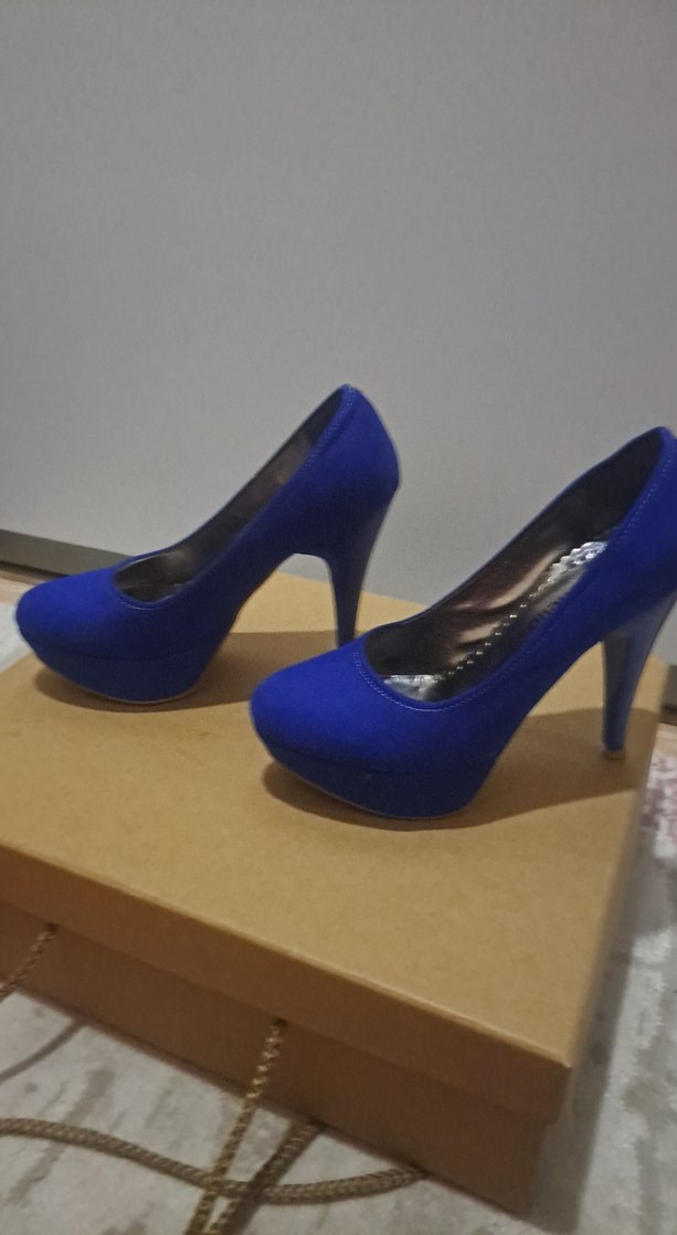 Mavi süet platform Topuklu Kadın Ayakkabı - Görsel 4