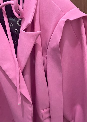 Zara Uzun Kesim Pembe Kadın Blazer Ceket