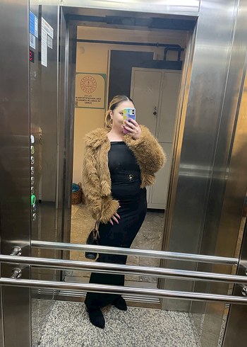 Zara Kahverengi Kürk Detaylı Kadın Kısa Kaban