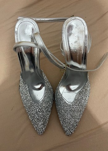 Zara Gri Simli Stiletto Topuklu Kadın Abiye Ayakkabı