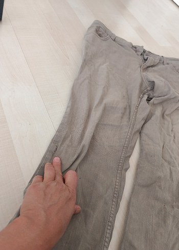 38 Beden camel Renk Bej Keten Kadın Bol Kesim Kemerli Pantolon