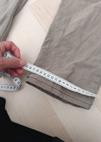 38 Beden Bej Keten Kadın Bol Kesim Kemerli Pantolon