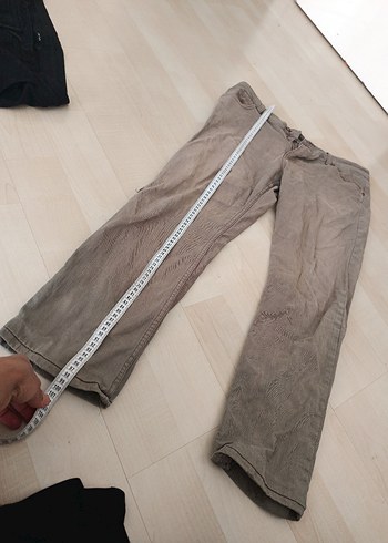 Paulmark Bej Keten Kadın Bol Kesim Kemerli Pantolon