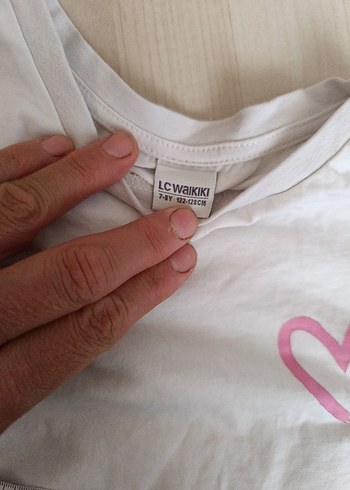 Beyaz Kız Çocuk Tişörtü Kalp Baskılı - Görsel 6