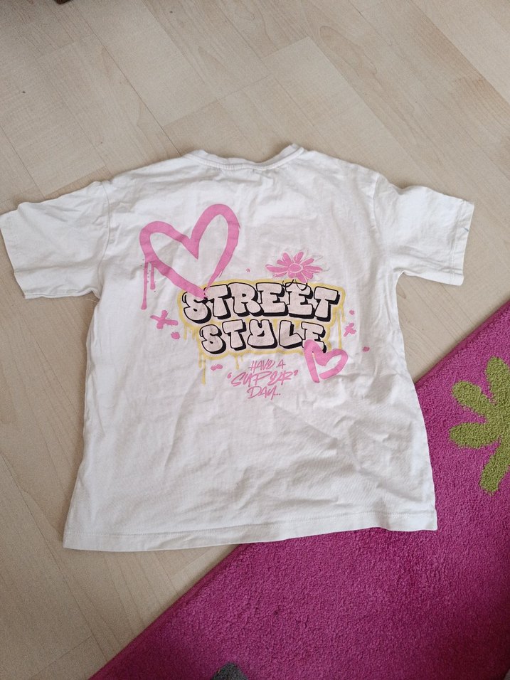 Beyaz Kız Çocuk Tişörtü Kalp Baskılı - Görsel 2