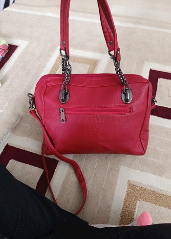 Kırmızı Deri Kadın Çanta - Görsel 5