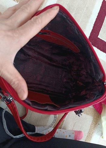 Kırmızı Deri Kadın Çanta - Görsel 7