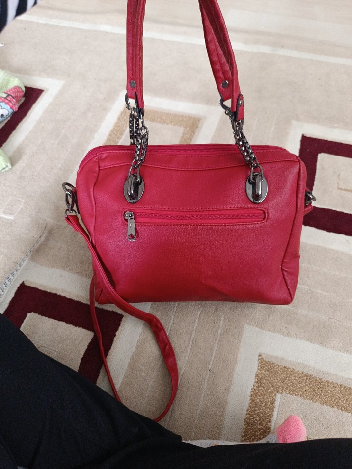 Kırmızı Deri Kadın Çanta - Görsel 5