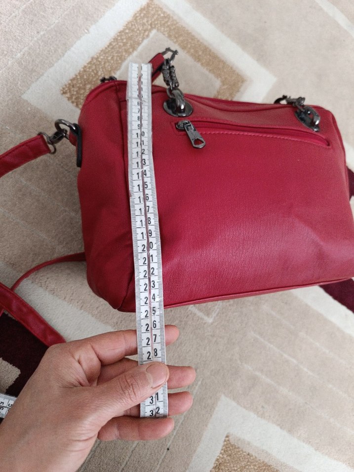 Kırmızı Deri Kadın Çanta - Görsel 4