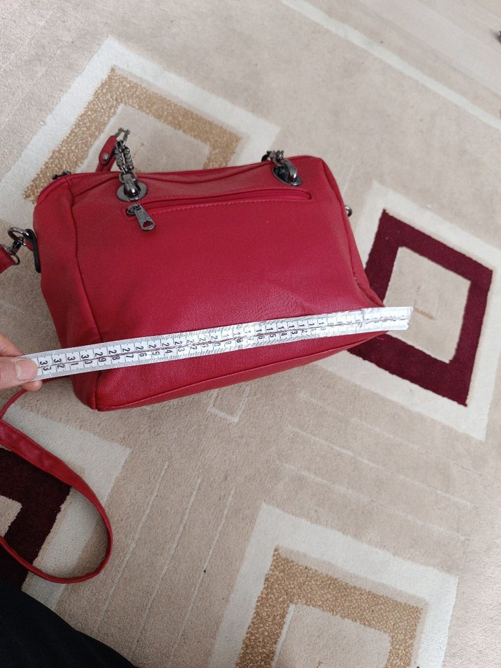 Kırmızı Deri Kadın Çanta - Görsel 3