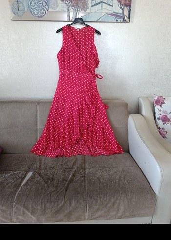 Puantiyeli Pembe Uzun Bohem Elbise - Görsel 5