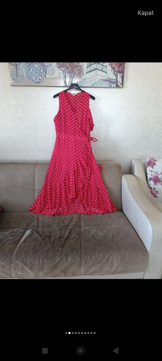 Puantiyeli Pembe Uzun Bohem Elbise - Görsel 5