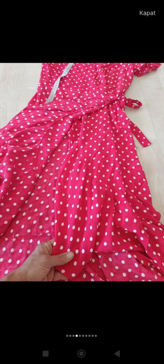 Puantiyeli Pembe Uzun Bohem Elbise - Görsel 3