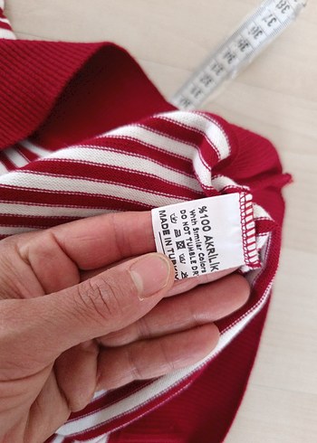 Kırmızı Çizgili Uzun Kollu Triko Kazak - Görsel 4