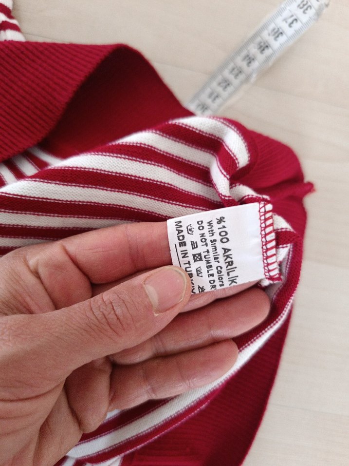 Kırmızı Çizgili Uzun Kollu Triko Kazak - Görsel 4