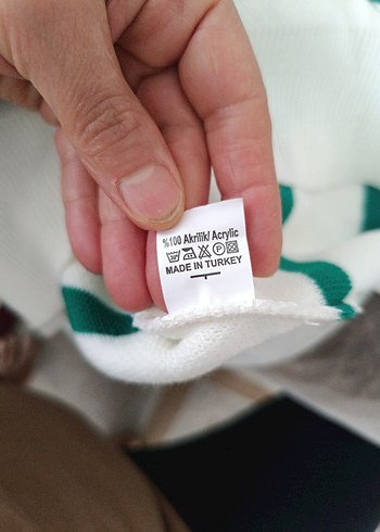 Beyaz Yeşil Çizgili Örgü Triko Kadın Kazak - Görsel 4