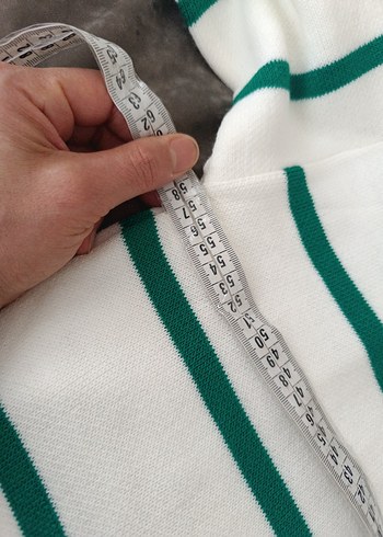 Beyaz Yeşil Çizgili Örgü Triko Kadın Kazak - Görsel 3