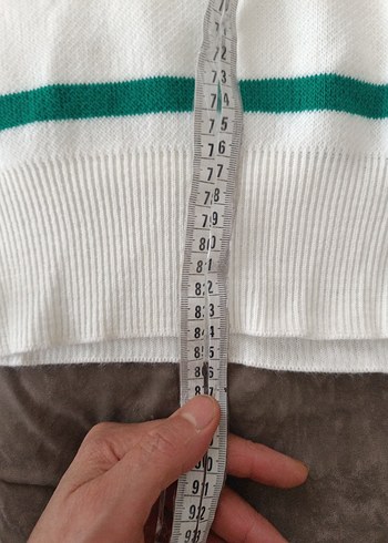Beyaz Yeşil Çizgili Örgü Triko Kadın Kazak - Görsel 2
