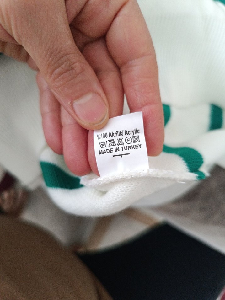 Beyaz Yeşil Çizgili Örgü Triko Kadın Kazak - Görsel 4