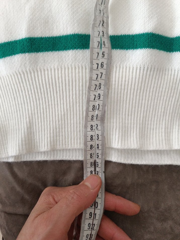 Beyaz Yeşil Çizgili Örgü Triko Kadın Kazak - Görsel 2