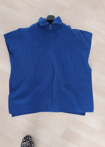 Mavi Yüksek Yakalı Örgü Kadın Kazak - Görsel 2