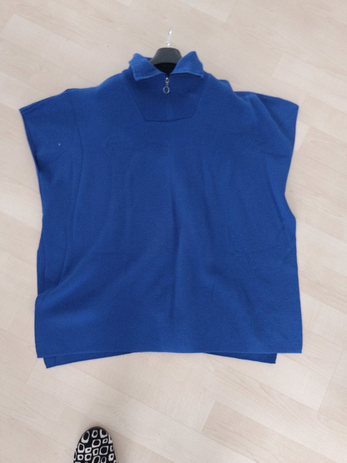 Mavi Yüksek Yakalı Örgü Kadın Kazak - Görsel 2