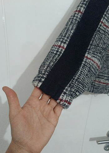 Gri Ekose Desenli Yumuşak Kumaşlı Kadın Ceket - Görsel 8