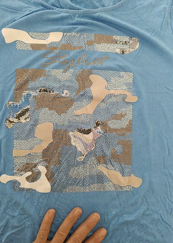 Mavi Kısa Kollu Baskılı Kadın Tişört - Görsel 5