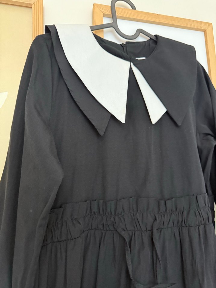 Kadriye Baştürk Siyah Uzun Kollu Gömlek Yaka Elbise - Görsel 2