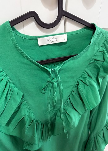 Touche Yeşil Fırfırlı Bohem tunik - Görsel 3