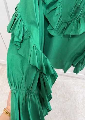 Touche Yeşil Fırfırlı Bohem tunik - Görsel 4