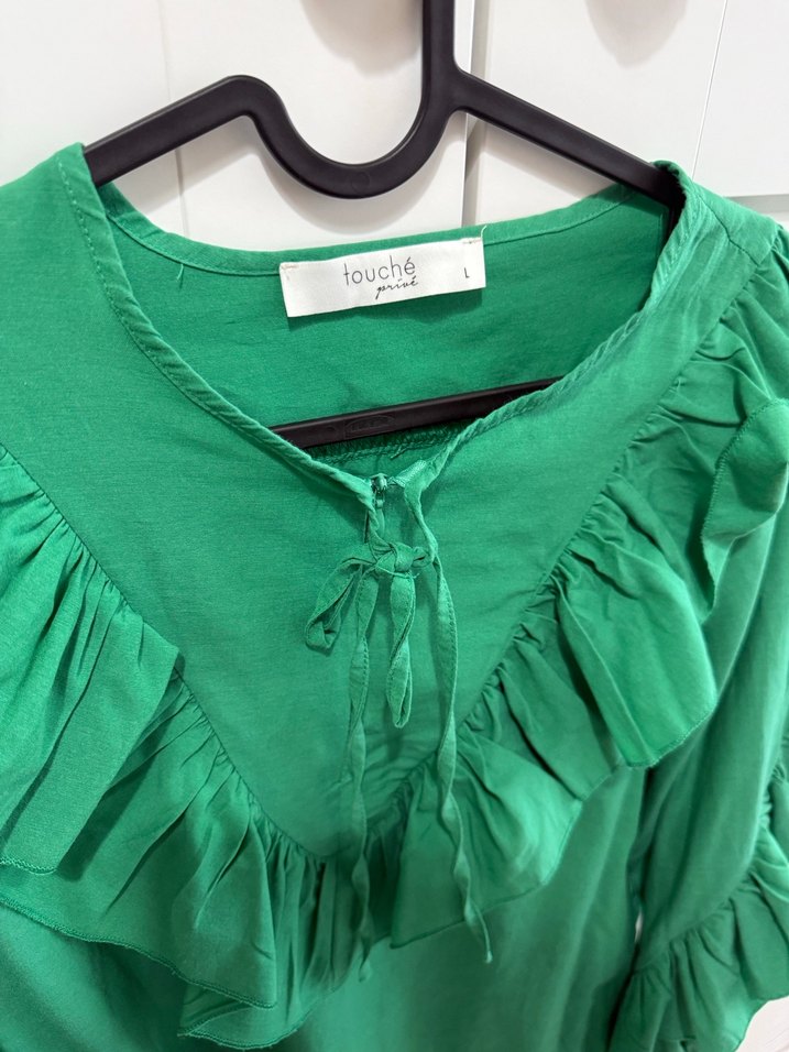 Touche Yeşil Fırfırlı Bohem tunik - Görsel 3