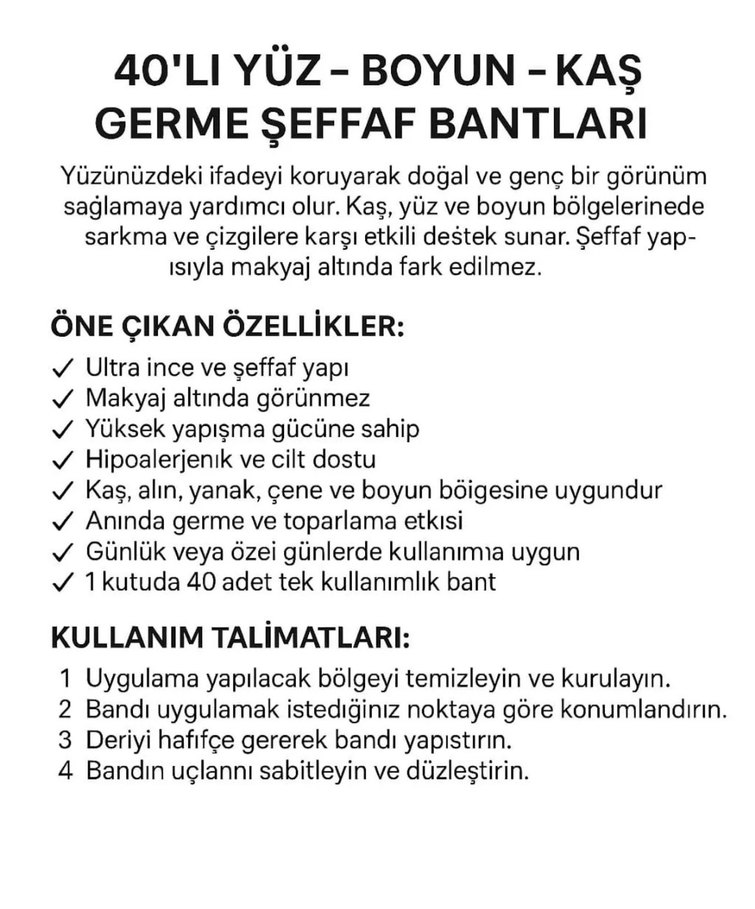 40 Lı yüz ve boyun germe seffaf bant - Görsel 2