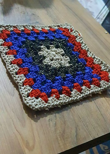 Çaydanlık Altı EL ÖRGÜSÜ Renkli Kare Örgü - Görsel 3