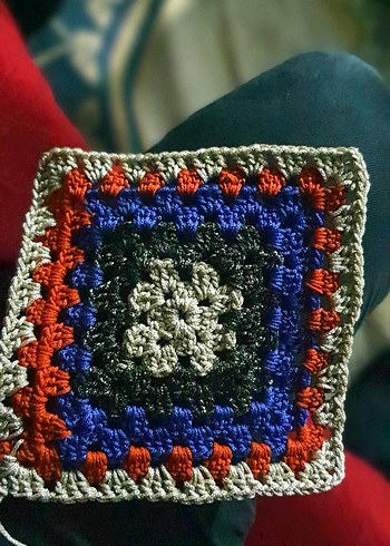 Çaydanlık Altı EL ÖRGÜSÜ Renkli Kare Örgü - Görsel 2