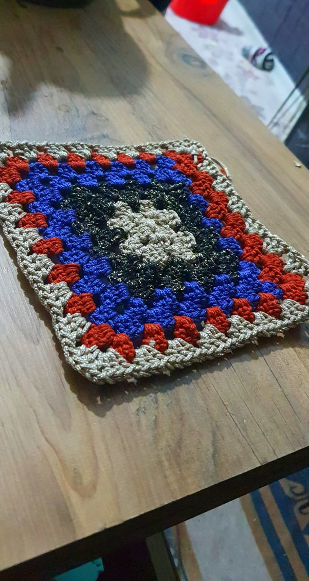 Çaydanlık Altı EL ÖRGÜSÜ Renkli Kare Örgü - Görsel 3